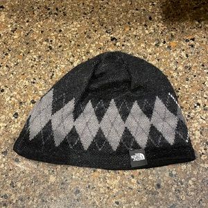 The North Face Black Gray Argyle Beanie Wool Blend Cap